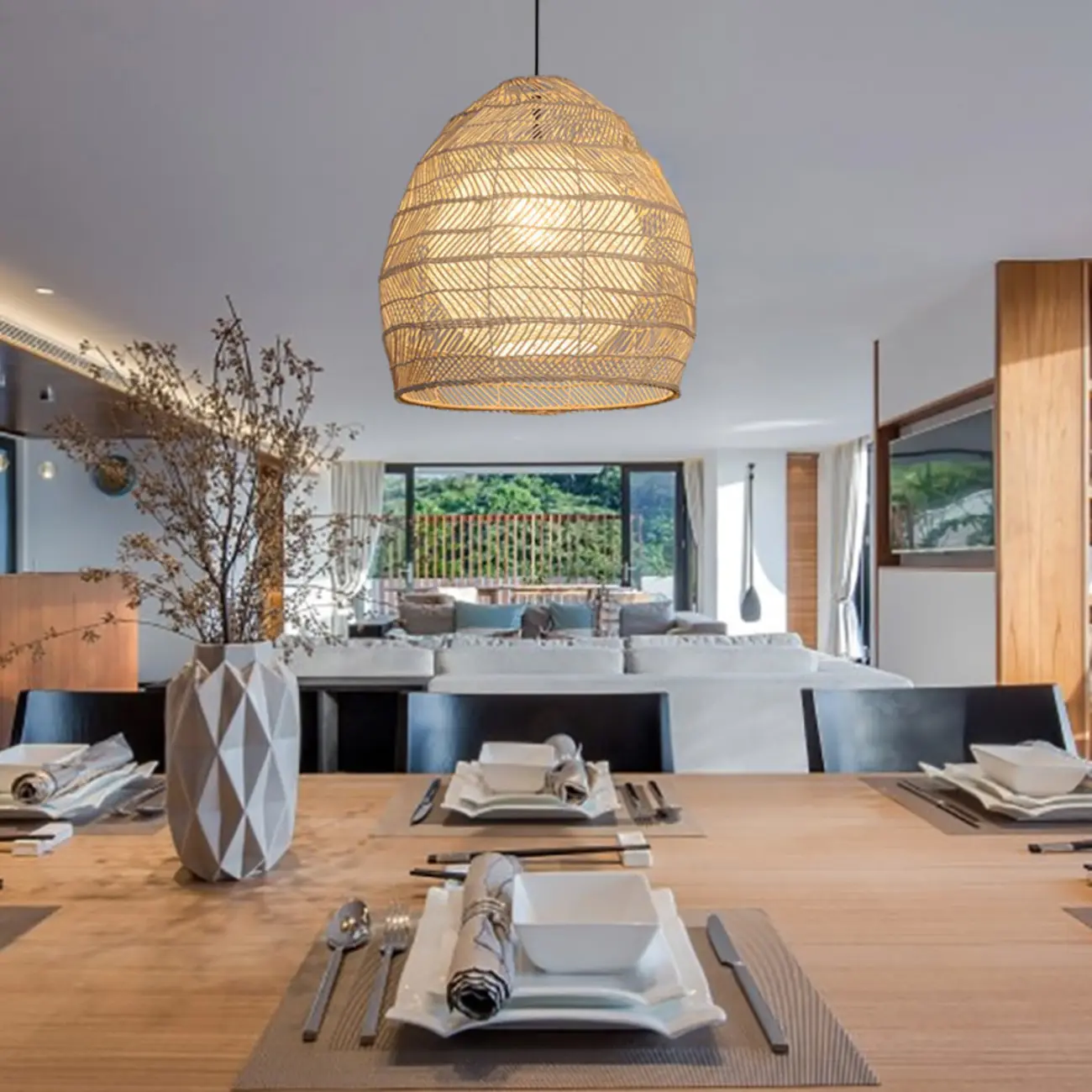 Oriental Rattan Geometric Globe Pendant Light Image - 2 | homeyfad