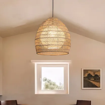 Oriental Rattan Geometric Globe Pendant Light Image - 3