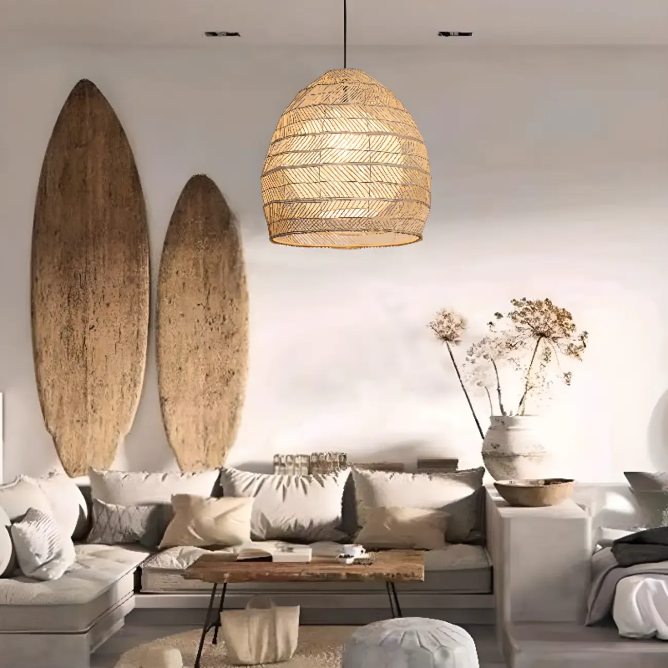 Oriental Rattan Geometric Globe Pendant Light Image - 4