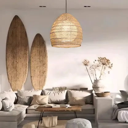 Oriental Rattan Geometric Globe Pendant Light Image - 4