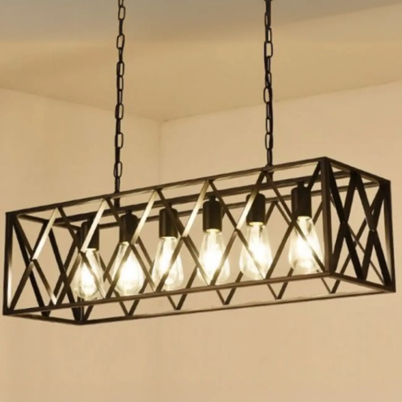 Rustic Iron Black 6-Light Chain Island Pendant Image - 13 | homeyfad