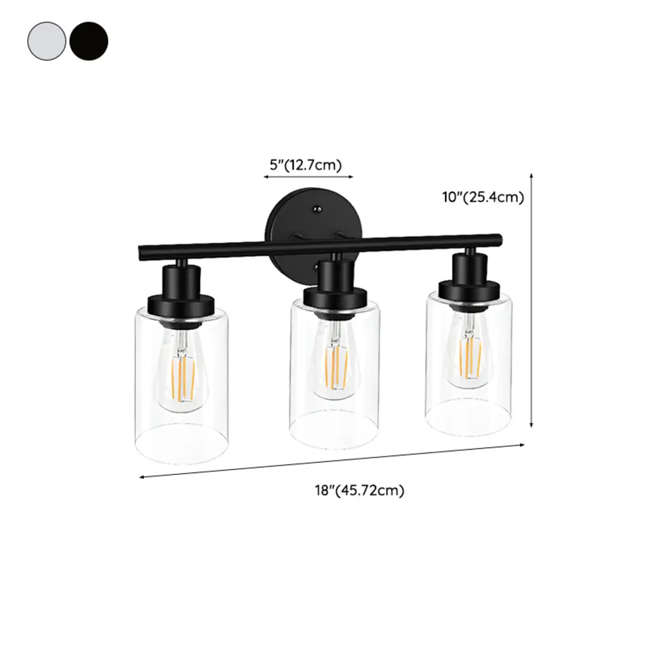 Industrial Black Cylinder 3-Light  Vanity Light for Bathroom