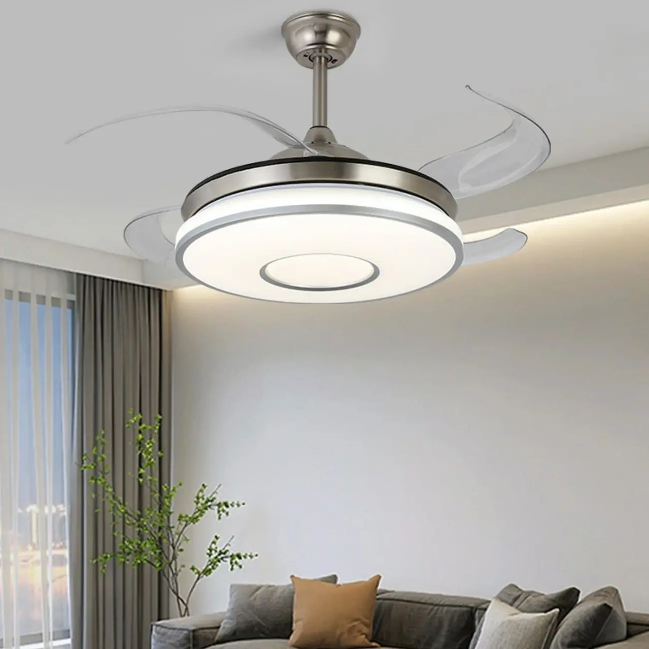48" Silver 4-Blade Retractable Ceiling Fan with Light Remote Image - 1 | homeyfad