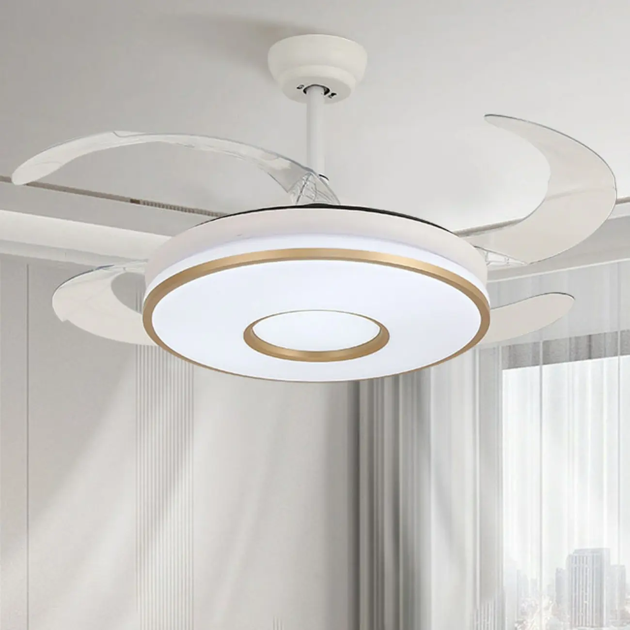 48" Silver 4-Blade Retractable Ceiling Fan with Light Remote Image - 2 | homeyfad