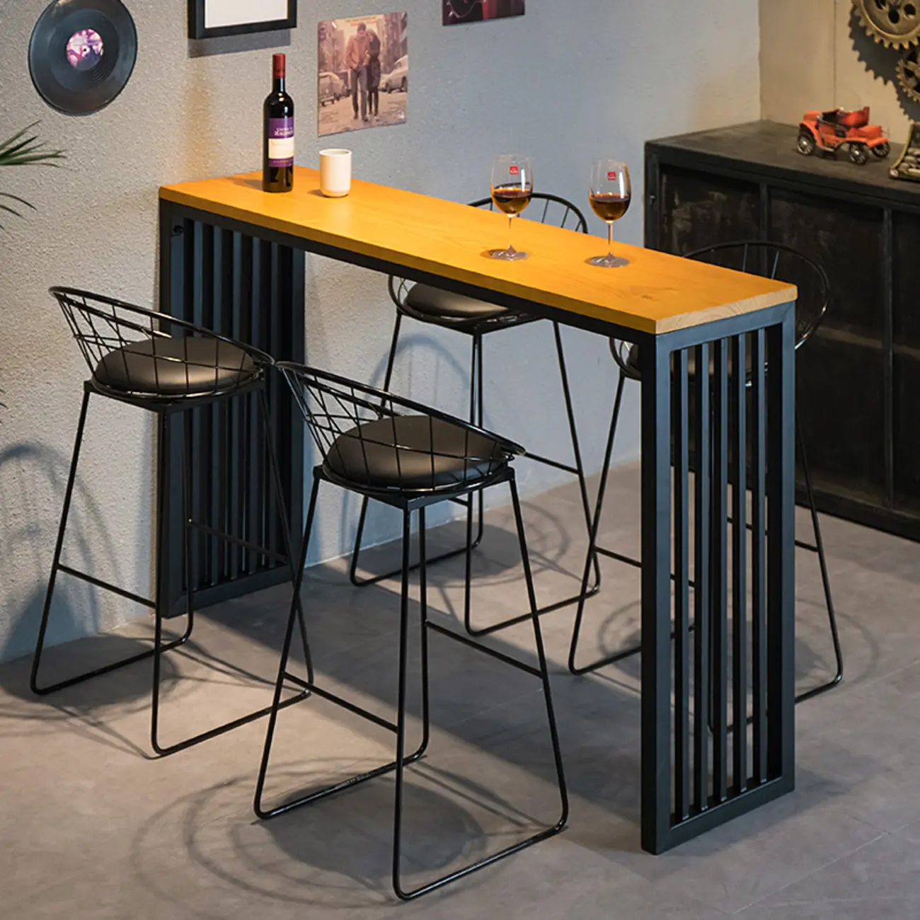 Industrial Brown Wooden Metal Leg Rectangular Bar Tables Image - 1 | homeyfad