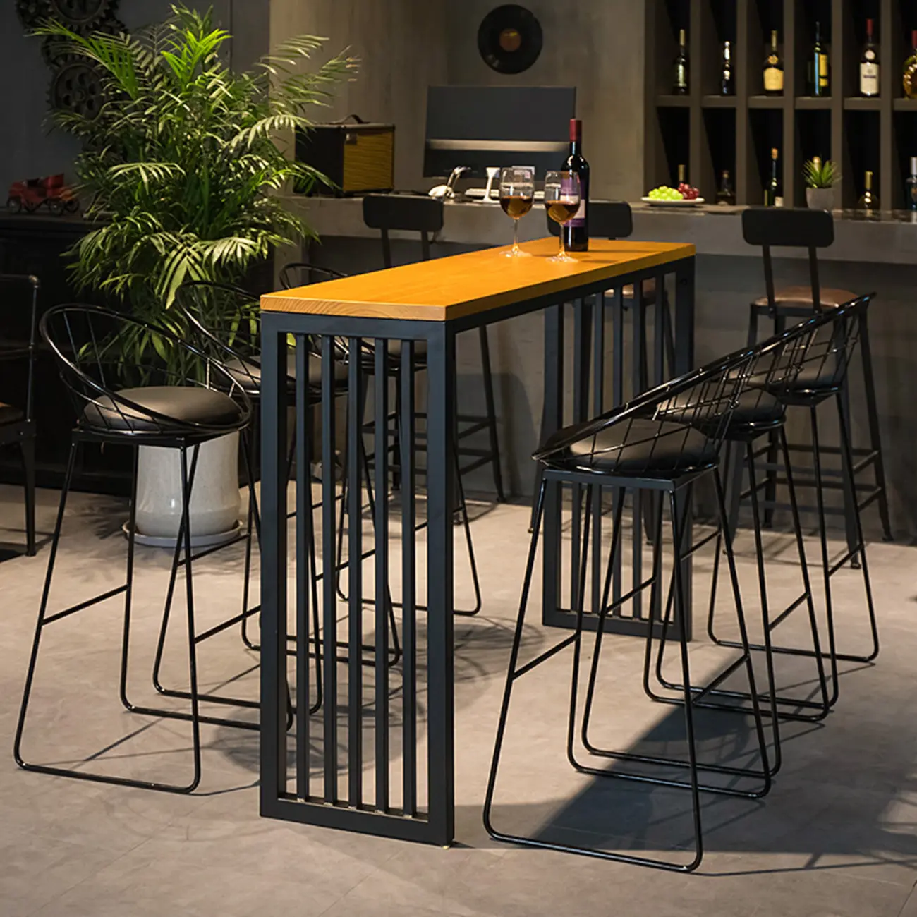 Industrial Brown Wooden Metal Leg Rectangular Bar Tables Image - 2 | homeyfad
