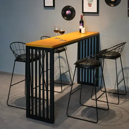 Industrial Brown Wooden Metal Leg Rectangular Bar Tables Image - 3