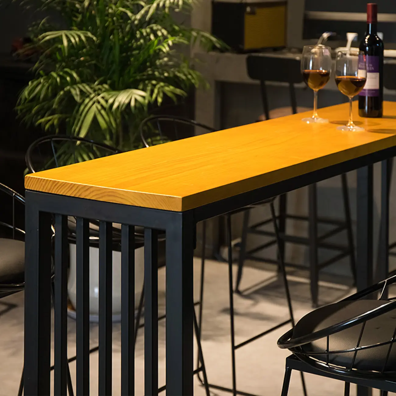 Industrial Brown Wooden Metal Leg Rectangular Bar Tables Image - 6 | homeyfad