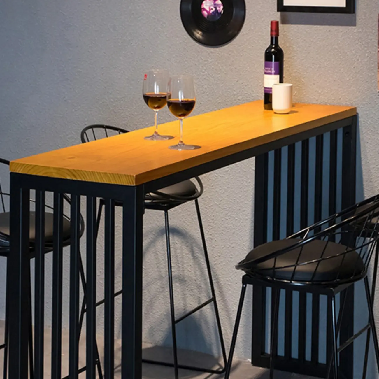 Industrial Brown Wooden Metal Leg Rectangular Bar Tables Image - 7 | homeyfad