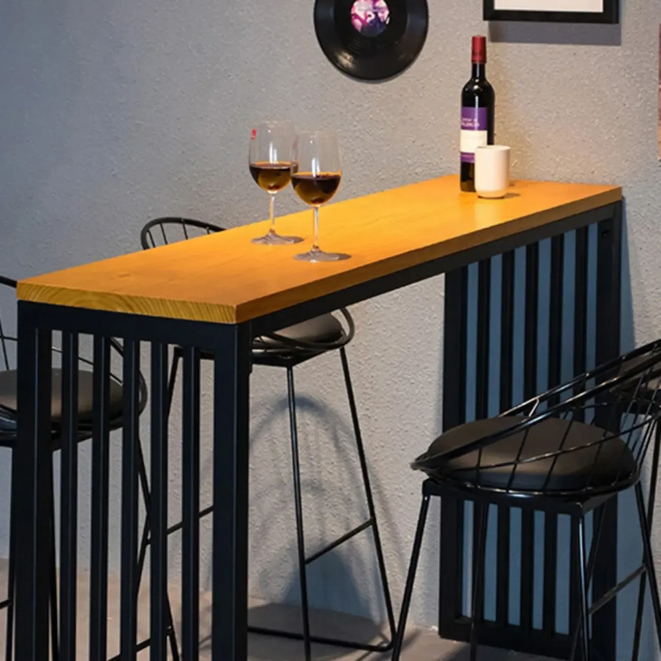 Industrial Brown Wooden Metal Leg Rectangular Bar Tables Image - 7