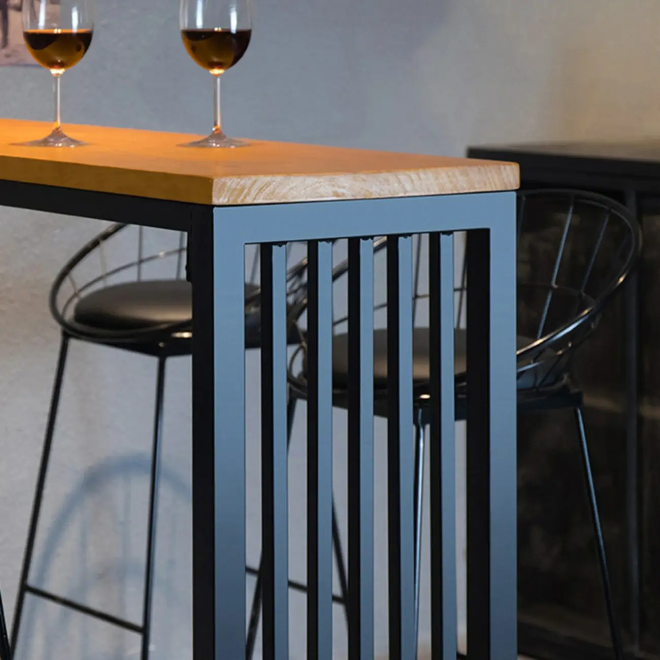 Industrial Brown Wooden Metal Leg Rectangular Bar Tables Image - 8 | homeyfad