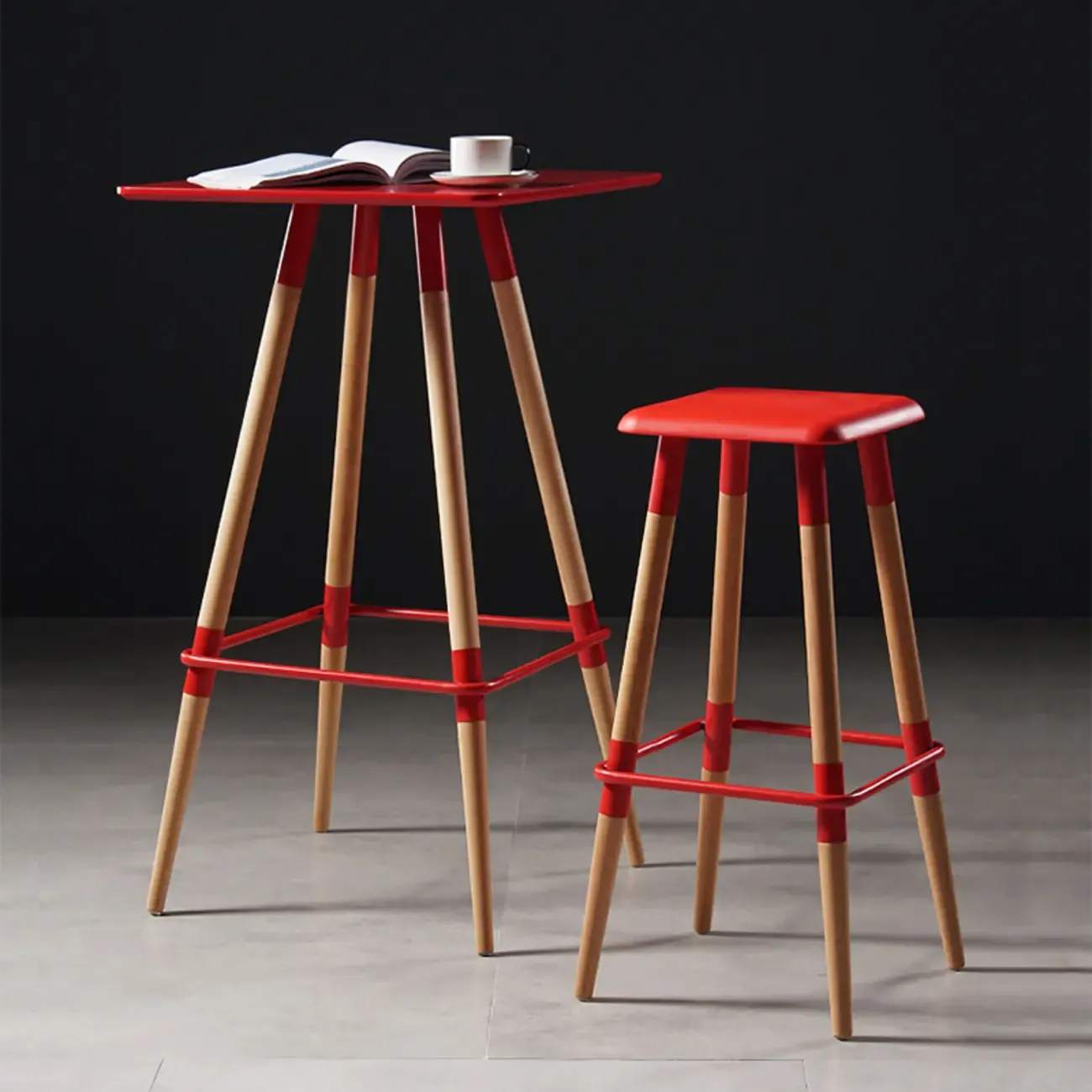 Modern Red Wooden Square Pub Tables Image - 1