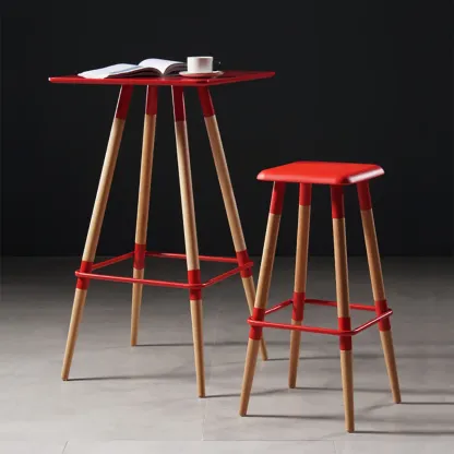 Modern Red Wooden Square Pub Tables Image - 1