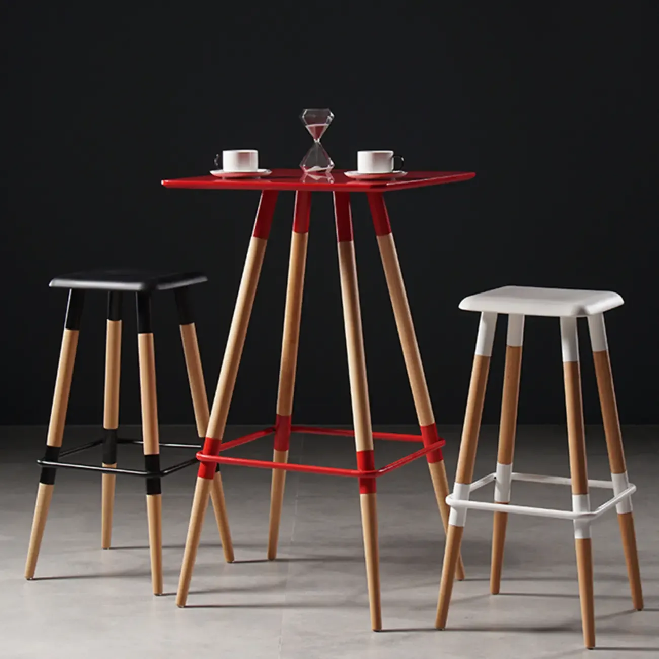 Modern Red Wooden Square Pub Tables Image - 2