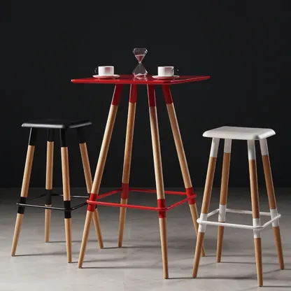 Modern Red Wooden Square Pub Tables Image - 2