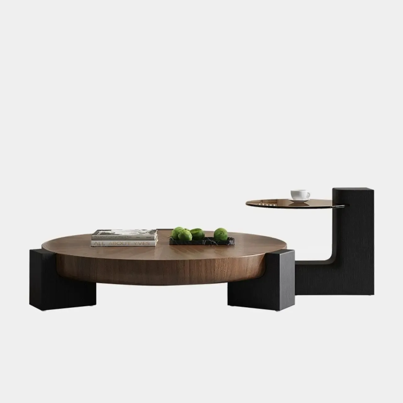 Funky Black Brown Wood Round Tripod Coffee Table Image - 4