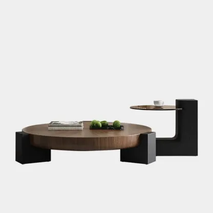 Funky Black Brown Wood Round Tripod Coffee Table Image - 4