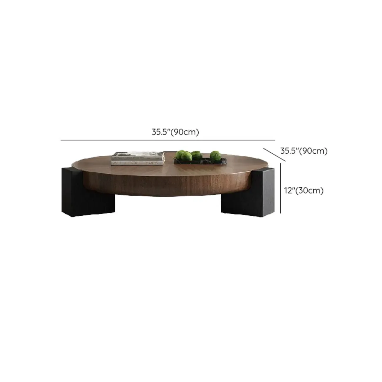 Funky Black Brown Wood Round Tripod Coffee Table #size