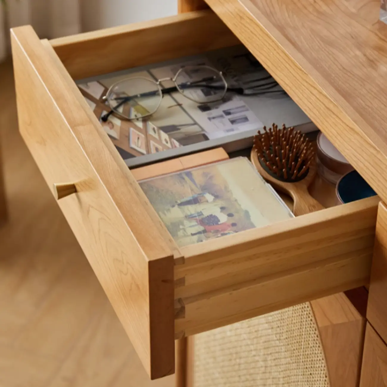 Bohemian Wood Arched Rattan Shoe Cabinet for Hallway Image - 7 | homeyfad