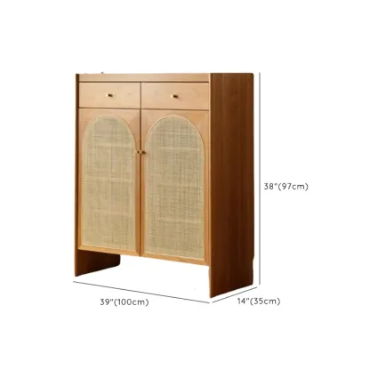 Bohemian Wood Arched Rattan Shoe Cabinet for Hallway #size