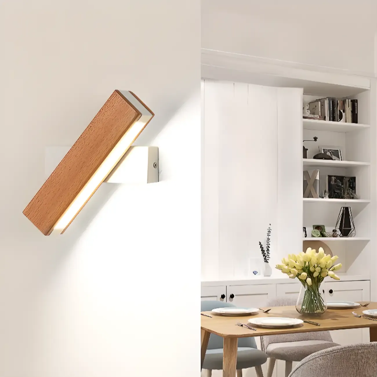 Wood Modish Rectangular Rotatable Wall Sconce Image - 4