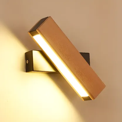 Wood Modish Rectangular Rotatable Wall Sconce Image - 5