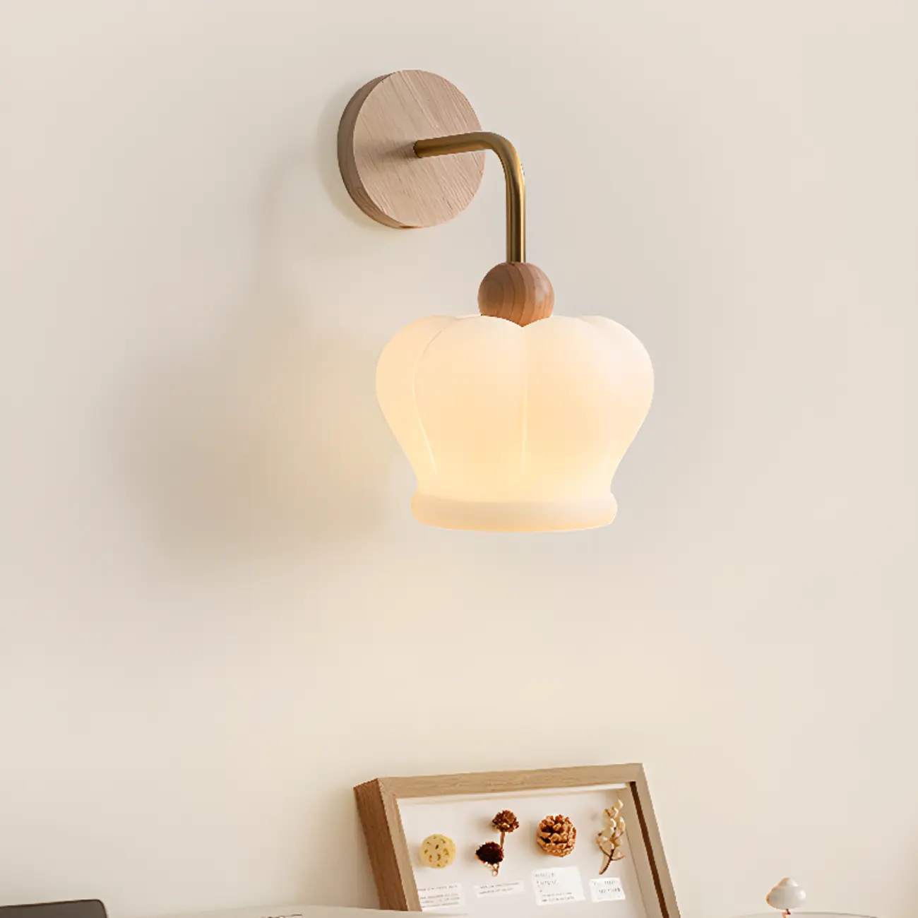 Art Deco Wall Light with Frosted Glass and Wood Grain Image - 8 | homeyfad