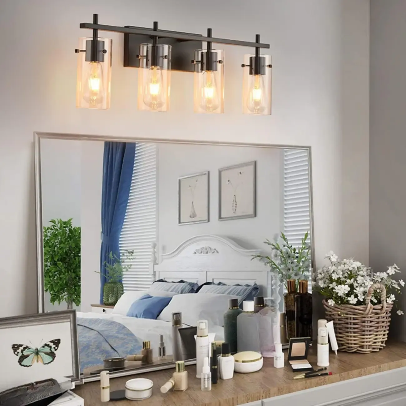 Industrial Cylinder Glass Vanity Light Fixture Hardwired Image - 3