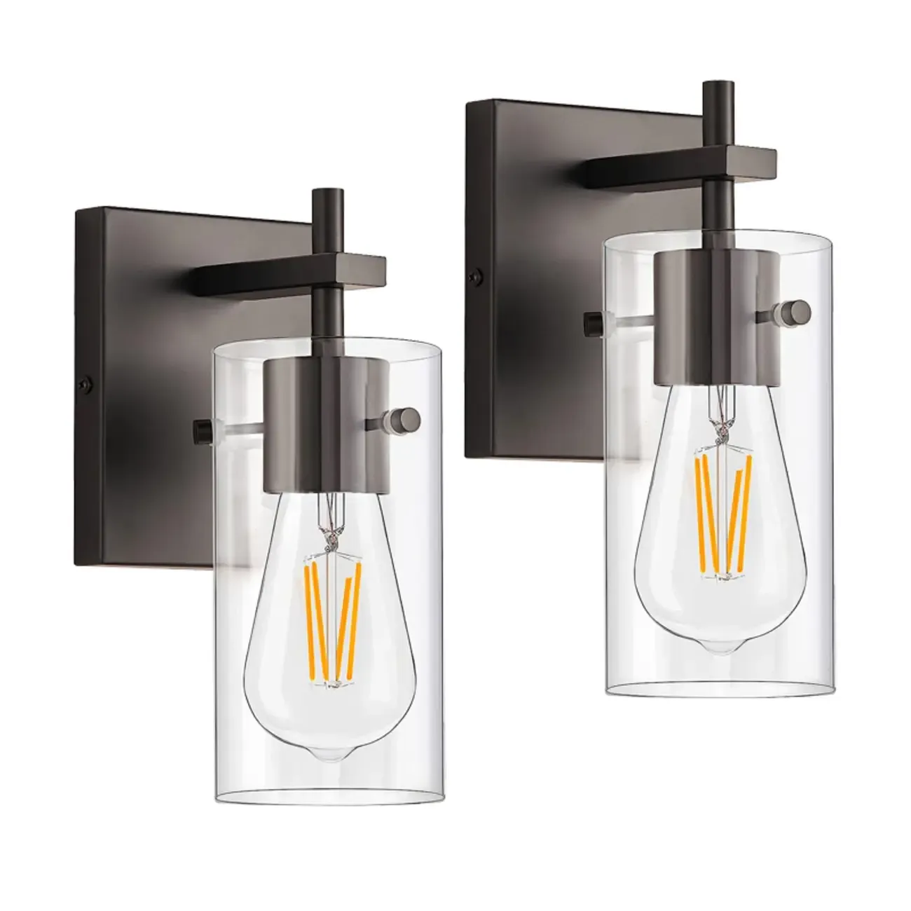 Industrial Cylinder Glass Vanity Light Fixture Hardwired Image - 4