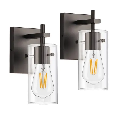 Industrial Cylinder Glass Vanity Light Fixture Hardwired Image - 4