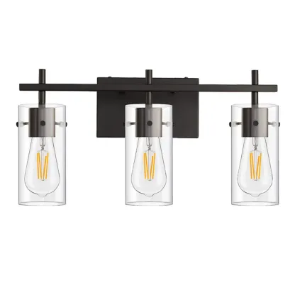 Industrial Cylinder Glass Vanity Light Fixture Hardwired Image - 6