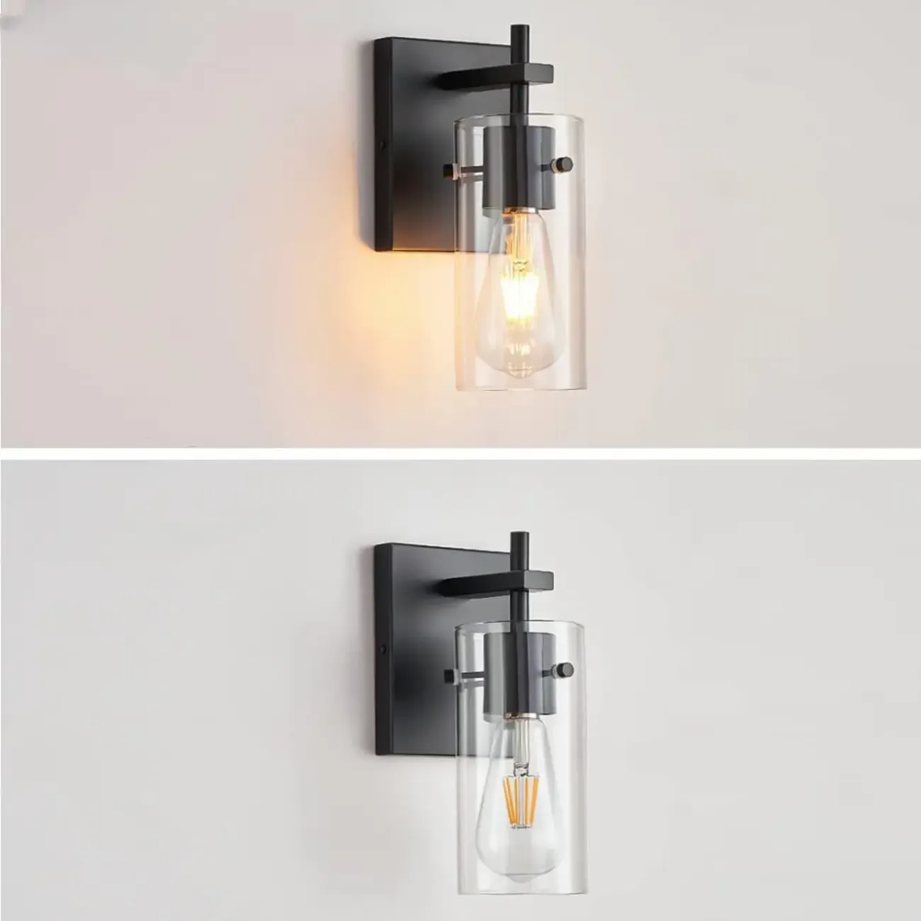 Industrial Cylinder Glass Vanity Light Fixture Hardwired Image - 8