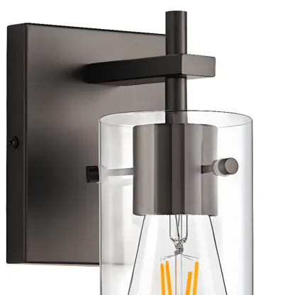 Industrial Cylinder Glass Vanity Light Fixture Hardwired Image - 11