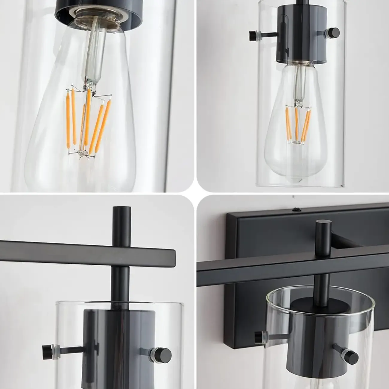 Industrial Cylinder Glass Vanity Light Fixture Hardwired Image - 12