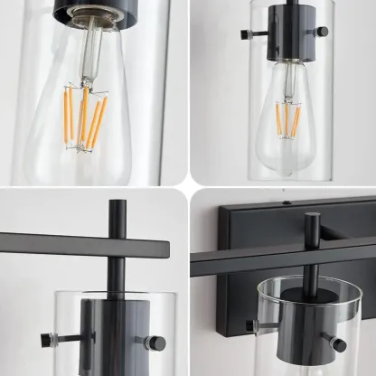 Industrial Cylinder Glass Vanity Light Fixture Hardwired Image - 12