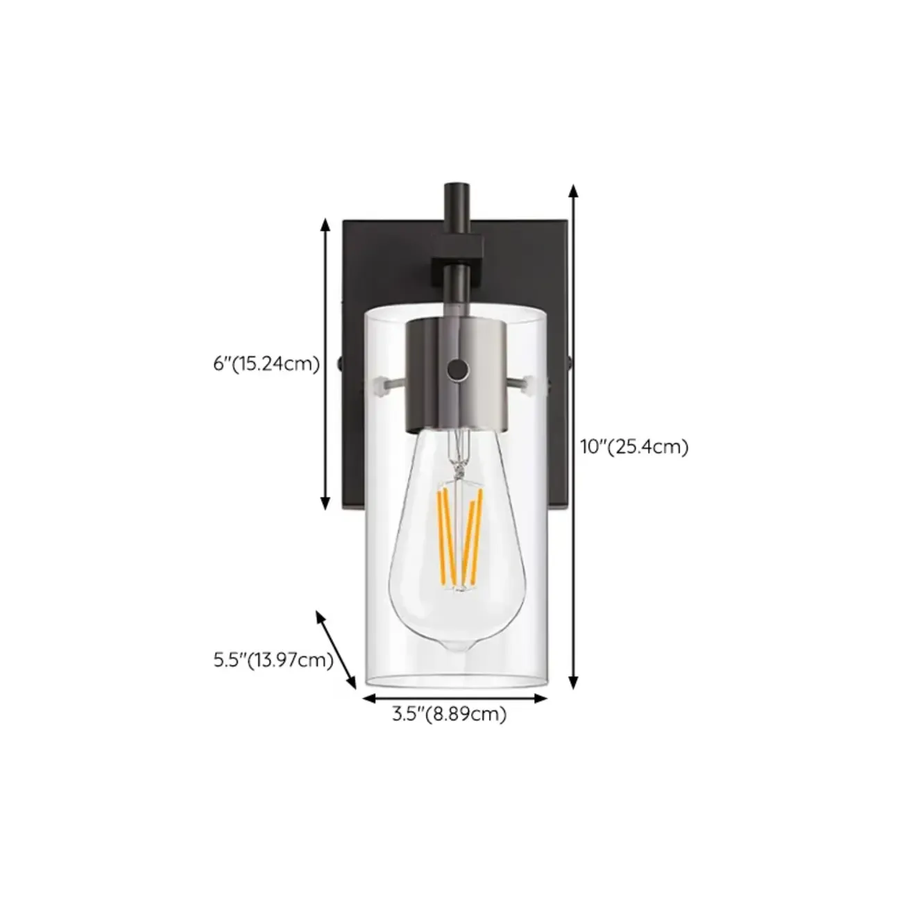 Industrial Cylinder Glass Vanity Light Fixture Hardwired #size