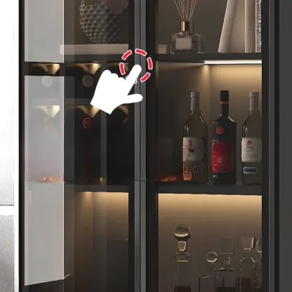 Large Modern Black Wood Wine Cabinet with Glass Doors Image - 4