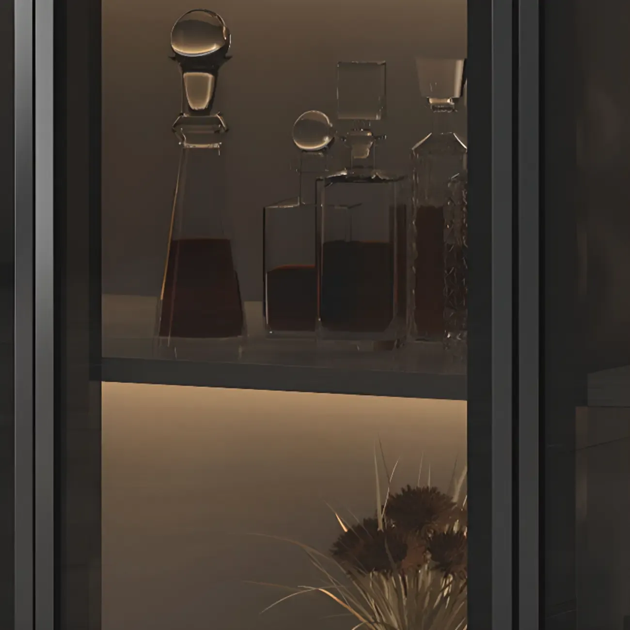 Large Modern Black Wood Wine Cabinet with Glass Doors Image - 5