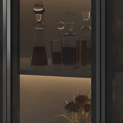 Large Modern Black Wood Wine Cabinet with Glass Doors Image - 5