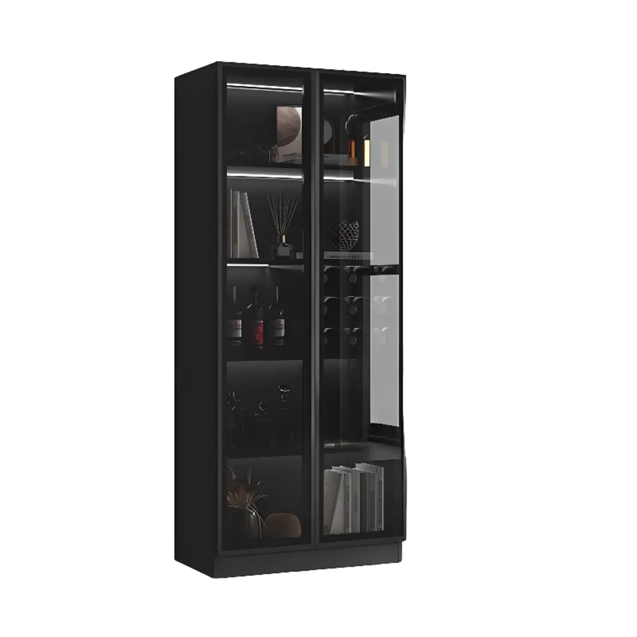Large Modern Black Wood Wine Cabinet with Glass Doors Image - 7 | homeyfad
