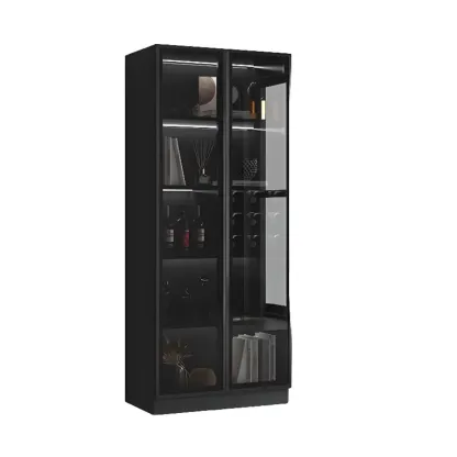 Large Modern Black Wood Wine Cabinet with Glass Doors Image - 7