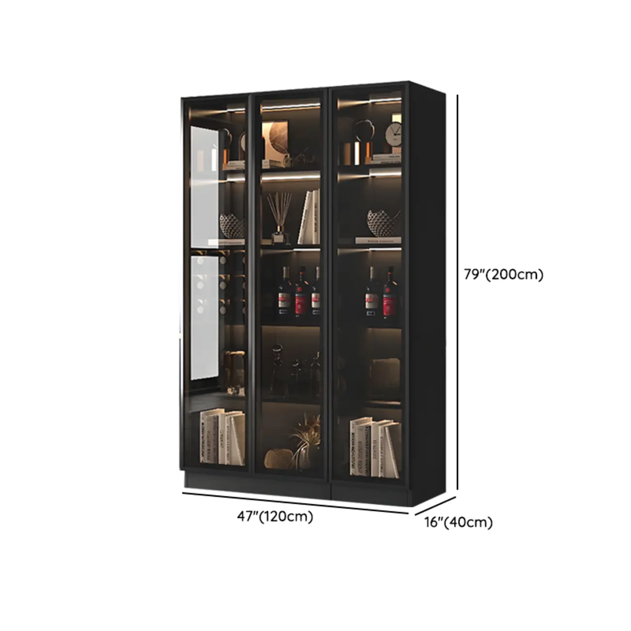Large Modern Black Wood Wine Cabinet with Glass Doors #size | homeyfad