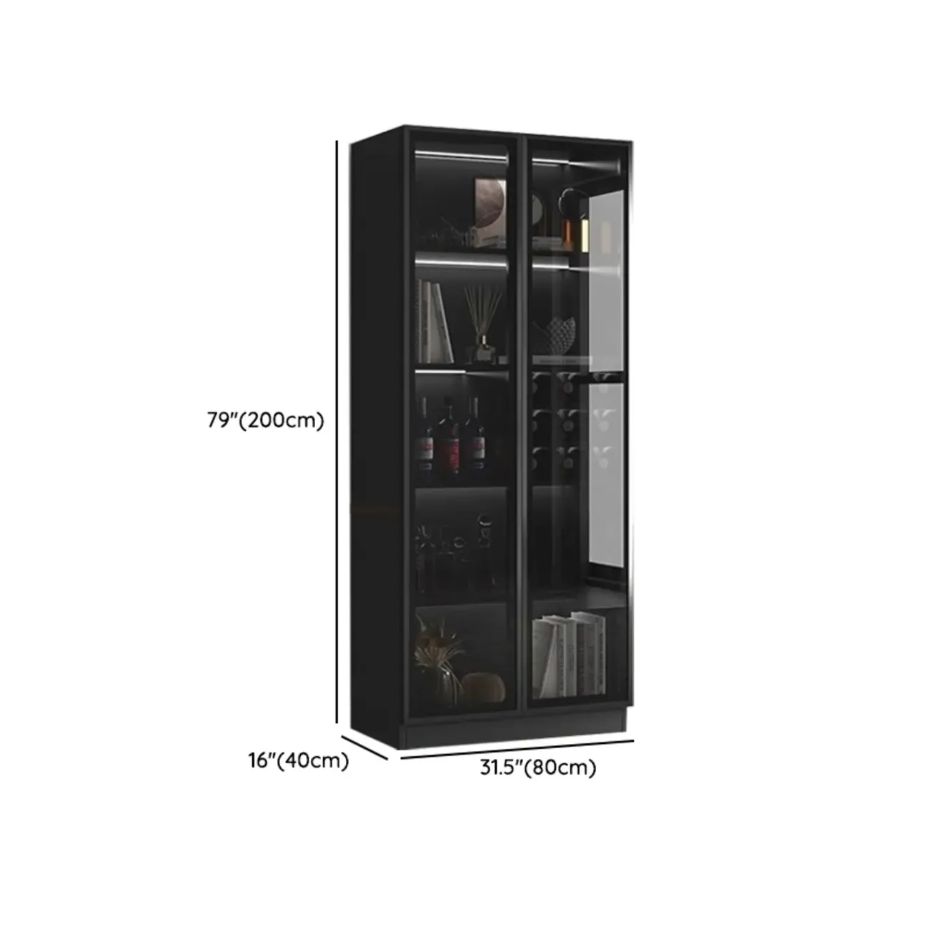 Large Modern Black Wood Wine Cabinet with Glass Doors Image - 10