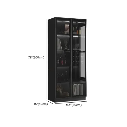 Large Modern Black Wood Wine Cabinet with Glass Doors Image - 10