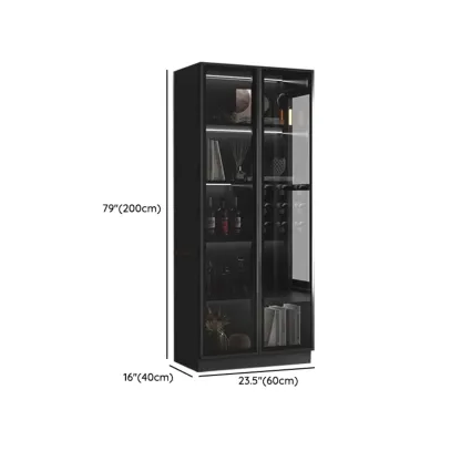 Large Modern Black Wood Wine Cabinet with Glass Doors Image - 11