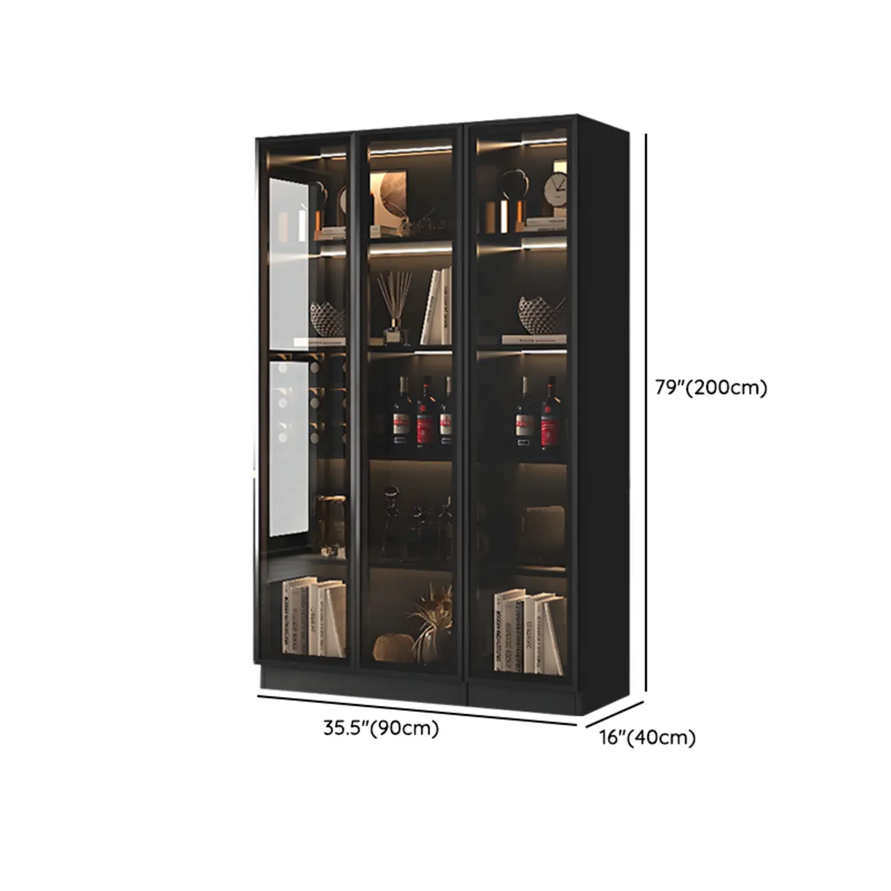 Large Modern Black Wood Wine Cabinet with Glass Doors Image - 12 | homeyfad