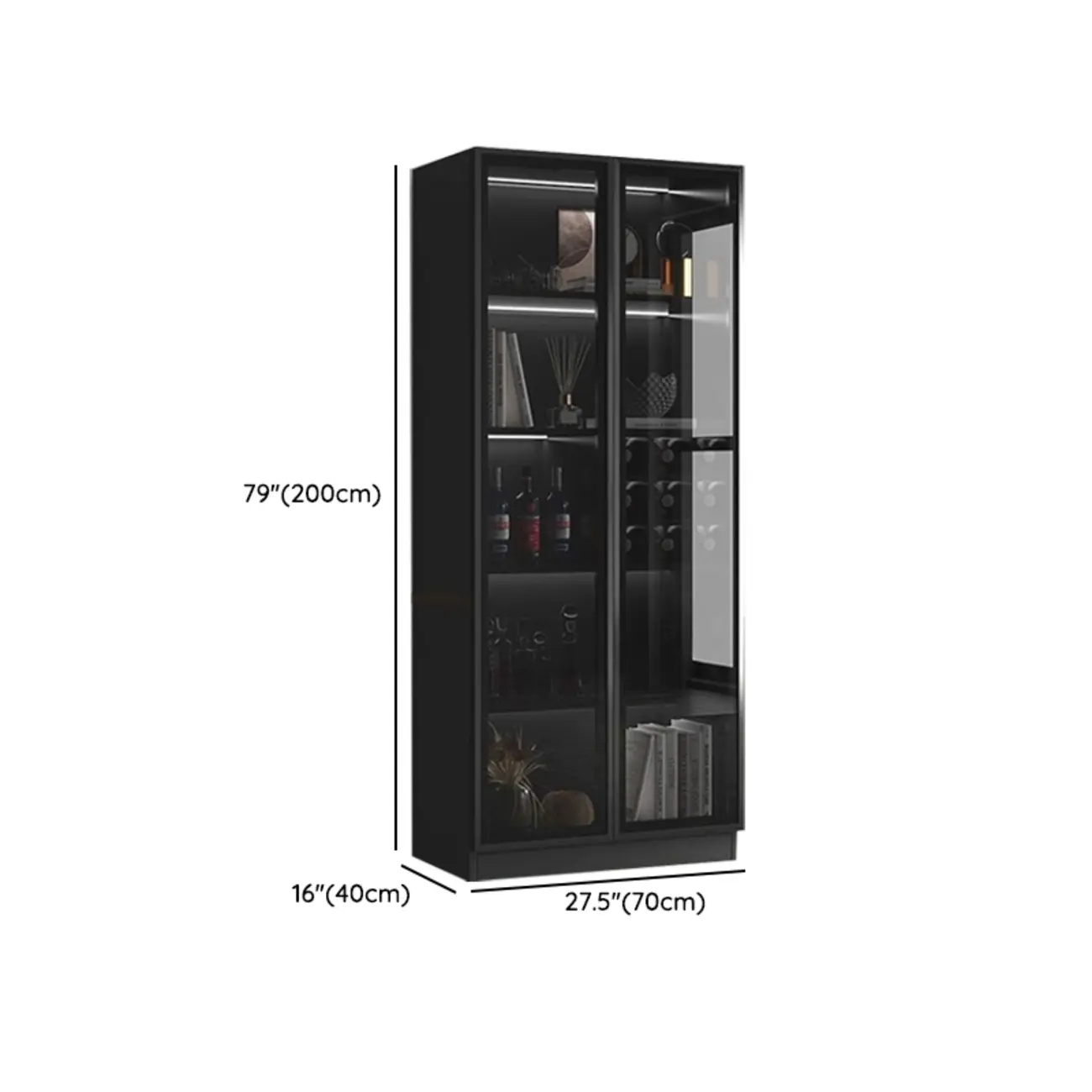 Large Modern Black Wood Wine Cabinet with Glass Doors Image - 13 | homeyfad