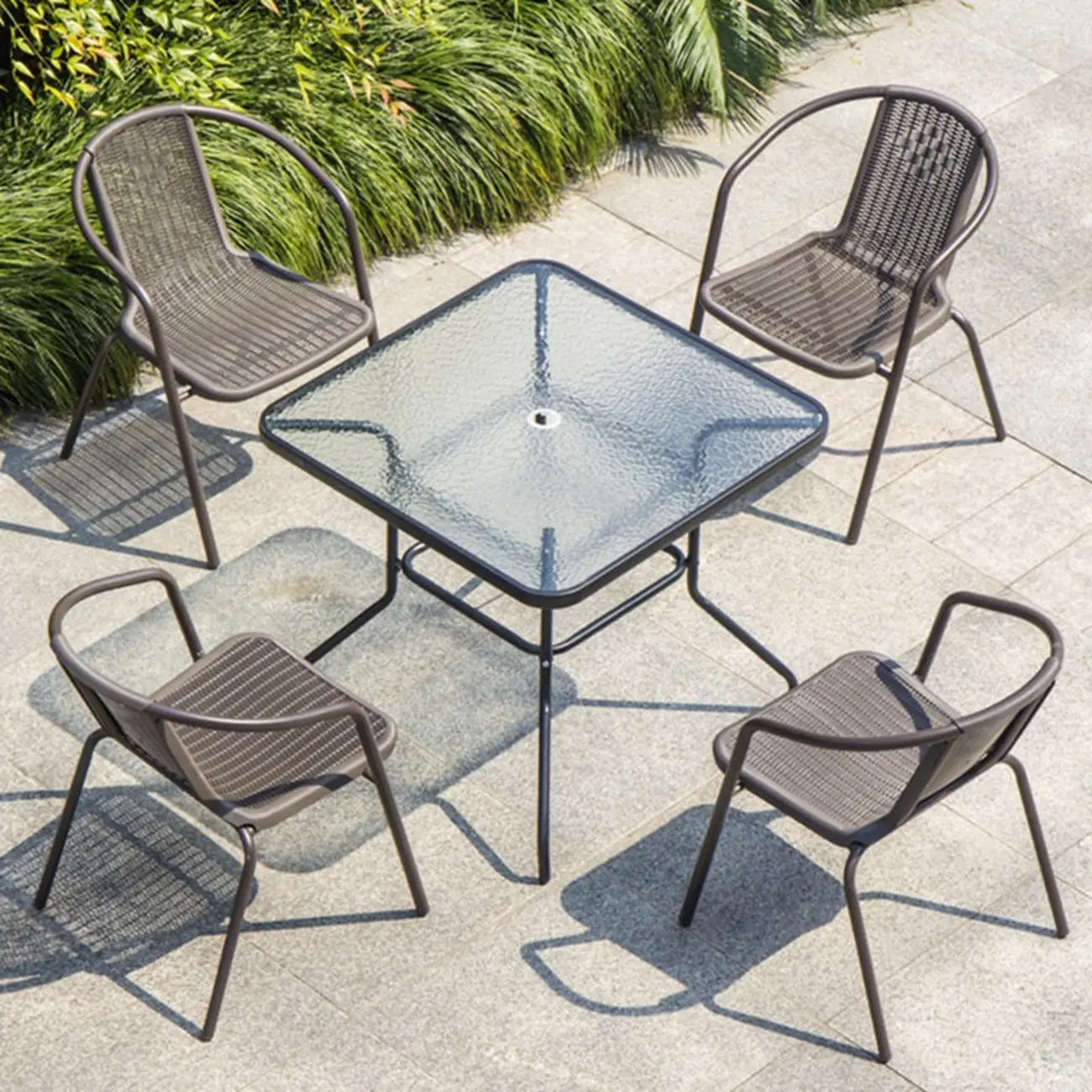 Minimalist UV Resistant Glass Outdoor Dining Table Image - 1 | homeyfad