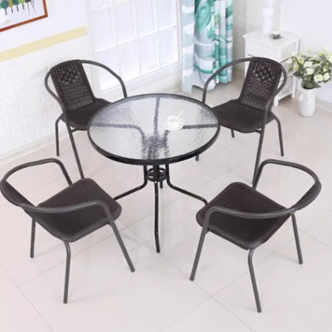 Minimalist UV Resistant Glass Outdoor Dining Table Image - 2 | homeyfad