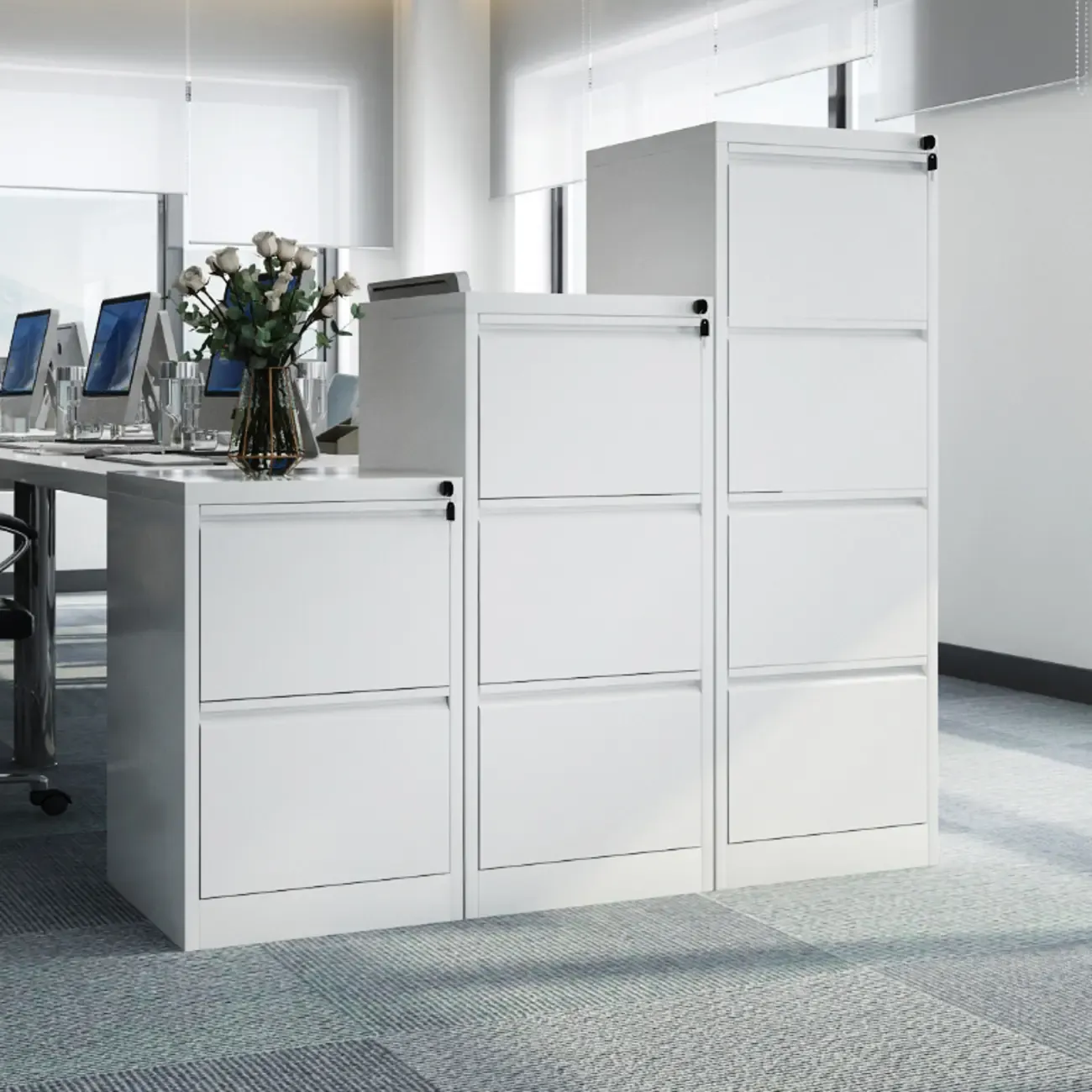Modern Metal Vertical Filing Cabinet with Key Lock for Office Image - 1